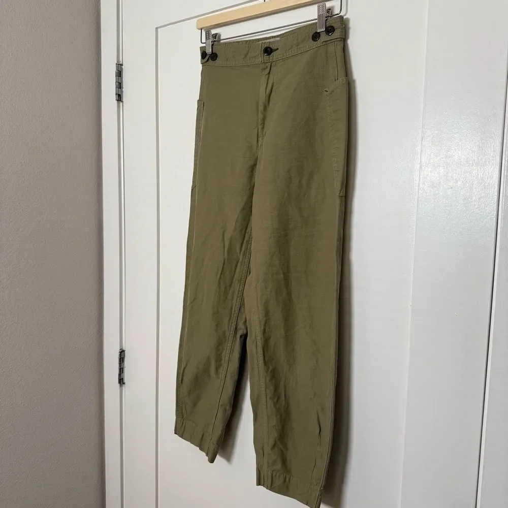 Everlane Fatigue Barrel Pants Womens 0 Tan Khaki High Rise Organic Cotton Linen